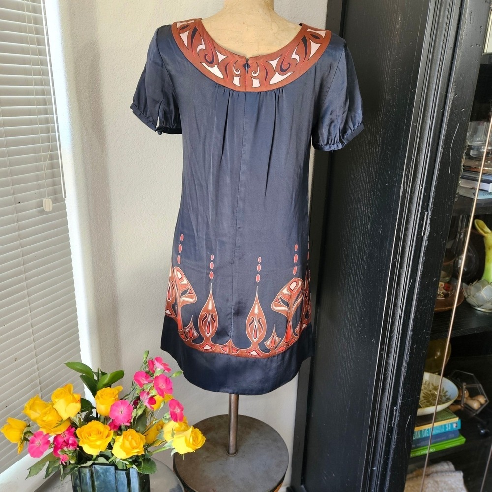 Banana Republic Silk Shift Dress Art Deco Border Print Black XS - Picture 6 of 10